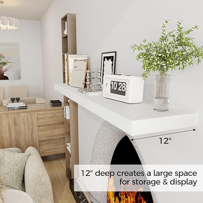 Fun Memories White Floating Shelves 55 Inch Long, 12 Inch Deep Floating Shelves for Wall, 55 x 12 Large Wall Shelf for Fireplace Mantel, 2 Inch Thick Storage Shelves for Living Room, Bedroom, 1 Pack