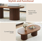 Oval Fluted Coffee Table, Farmhouse Wood Coffee Table Mid Century Modern Center Table Boho Living Room Tables for Living Room Office (Walnut, 19.69" D x 39.38" W x 13.78" H)