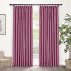 Macochico 100% Blackout Pinch Pleated Linen Curtains Thermal Window Treatments Sound Reducing Curtains for Bedroom Living Room Lilac Farmhouse Burlap Drapes with Tieback 52”Wx63”L 1 Panel