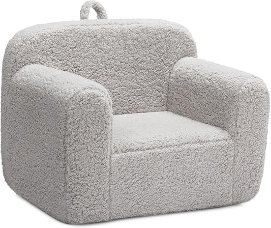 ALIMORDEN Kids Ultra-Soft Snuggle Foam Filled Chair, Toddler Cuddly Sherpa Reading Couch for Boys and Girls, Light Grey