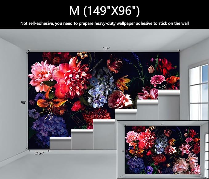 WFBHUA-Dark Floral Wallpaper Watercolor Pink and Blue Flower Wall Mural for Bedroom (Not Peel and Stick)