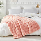 RYNGHIPY Faux Fur Blanket for Couch Fluffy Warm Throw Blanket for Sofa Bed Soft Plush Thick Bubble Blanket (Blush, 63''x79'')