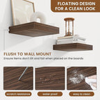 fuqing Floating Shelves for Wall, Bathroom Shelf Wall Mounted for Storage, Shelves with Invisible Bracket for Bedroom, Kitchen, Living Room, Farmhouse Small Book Shelf, 6.5 Inch Set of 3, Walnut