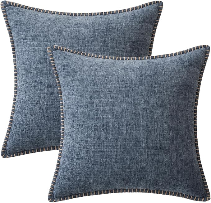 MIULEE Pack of 2 Couch Throw Pillow Covers 20x20 Inch Aqua Blue Farmhouse Decorative Pillow Covers with Stitched Edge Soft Polyester Solid Dyed Pillow Covers for Sofa Bed Living Room.