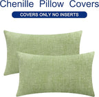 CaliTime Throw Pillow Covers Decorative 16 X 26 Inches Pack of 2 Cozy Chenille Cushion Cases for Couch Sofa Bed Living Room Home Sage Green