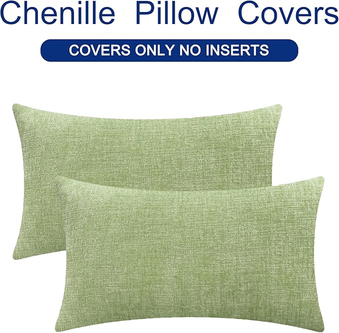 CaliTime Throw Pillow Covers Decorative 16 X 26 Inches Pack of 2 Cozy Chenille Cushion Cases for Couch Sofa Bed Living Room Home Sage Green
