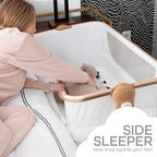 KoolerThings Baby Bassinet, Bedside Sleeper for Baby, Easy Folding Portable Crib with Storage Basket for Newborn, Bedside Bassinet, Comfy Mattress/Travel Bag Included (Bassinet) (White & Gold)