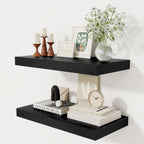 12 Inch Deep Black Floating Shelves, 24 x 12 Floating Shelf for Books, Rustic Wood Deep Wall Shelves for Home Storage & Display, 2" Thicked Shelves for Kitchen, Living Room, Bedroom, 2 Pack