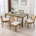 VESCASA Upholstered Dining Chairs with Square Rattan Back, Armless Padded Linen Cushion Dining Chairs with Wood Legs for Dining Room, Kitchen, Set of 6, Natural Frame