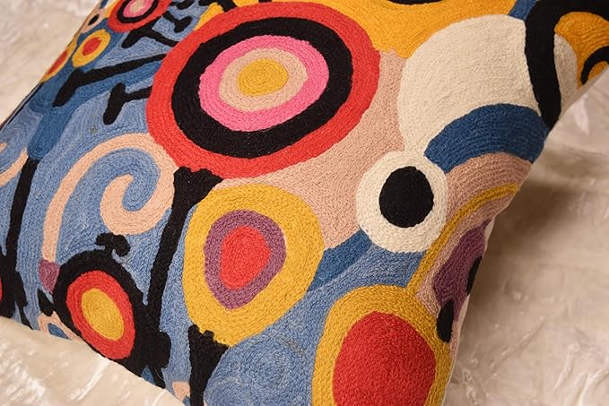 Kashmir Designs Yellow Tree of Life Decorative Pillow Cover Modern Couch Pillowcase Floral Chair Cushion Farmhouse Pillowsham Hand Embroidered Wool 18x18