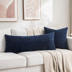 Fancy Homi Set of 2 Navy Blue Boho Long Lumbar Body Decorative Throw Pillow Cover 14x36 Inch for Bed Couch Bedroom Bench, Soft Patchwork Corduroy Textured Pillow Case, Rustic Farmhouse Room Décor