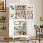74.8" Tall Metal Food Cabinet, White Kitchen Pantry Cabinet, Storage Cabinets with 4 Door and 4 Adjustable Shelves, Steel Freestanding Cupboard for Kitchen Dining Room Living Room Bathroom