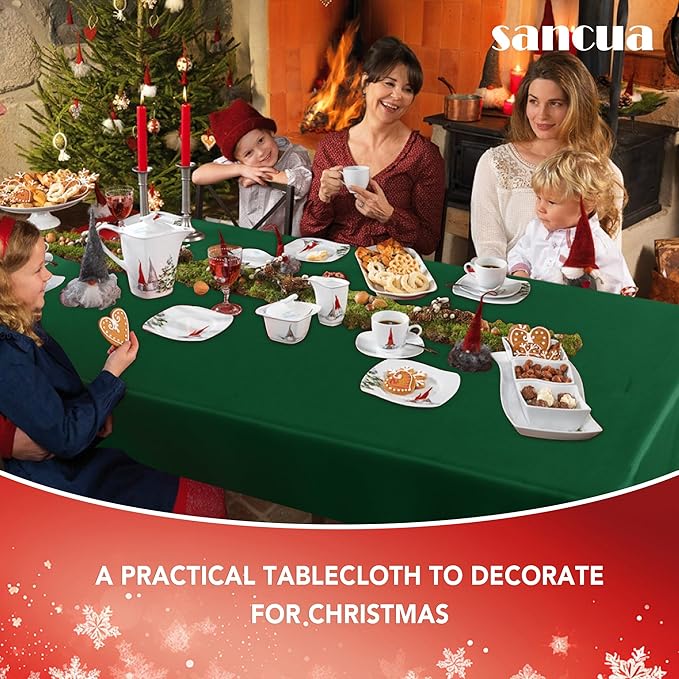 sancua Square Tablecloth - 54 x 54 Inch - Stain and Wrinkle Resistant Washable Polyester Table Cloth, Decorative Fabric Table Cover for Dining Tables, Buffet Parties and Christmas, Hunter Green