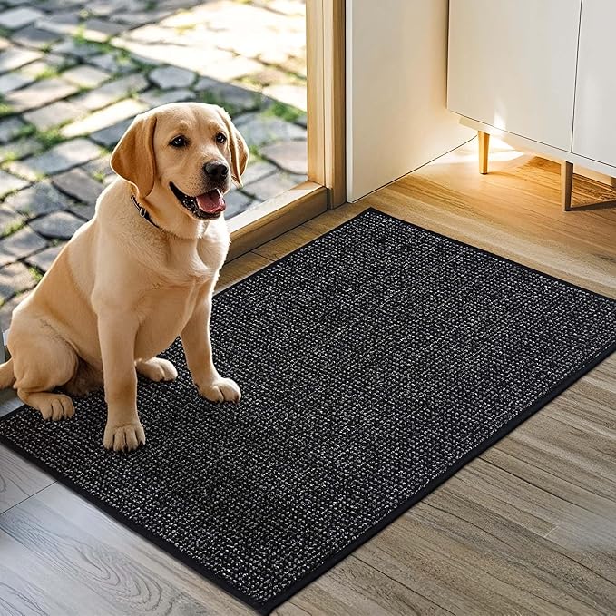 JSEI Dirt Trapper Door Mat 24"x36" Non-Slip Washable Entrance Mat, Dog Doormats, Absorbent & Fade-Resistant Floor Mats, Low Profile Welcome Mats for Entryway, Front Door, and Inside Entrance, Black