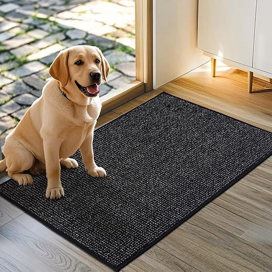 JSEI Dirt Trapper Door Mat 24"x36" Non-Slip Washable Entrance Mat, Dog Doormats, Absorbent & Fade-Resistant Floor Mats, Low Profile Welcome Mats for Entryway, Front Door, and Inside Entrance, Black