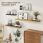 24 inch Floating Shelves Long Floating Shelves for Wall Large Wall Mounted Shelves with Invisible Brackets, Oak Shelves for Bathroom, Living Room, Kitchen, Office, 24x6.7 inch deep Set of 2