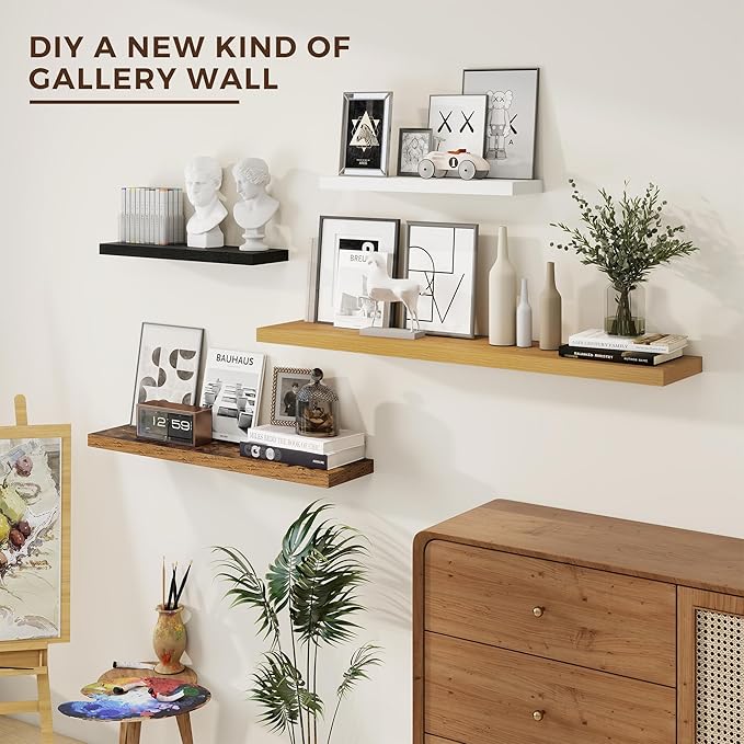 48 inch Floating Shelves for Wall Large Wall Mounted Shelves with Invisible Brackets, Black Long Shelves for Bathroom, Living Room, Kitchen, Office, 48x9.1 inch deep Set of 2