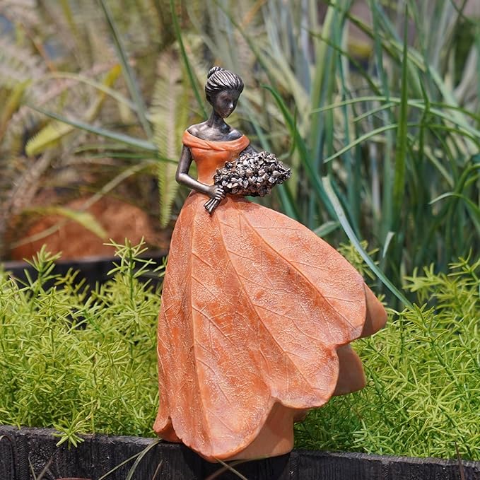 Guichifun Fairy Statue Collection Home Decoration - Orange Leaf Angel Girls Resin Fall Decor for Outside or Inside Rustic Garden Outdoor Yard Decorations Figurines Gift 7.5 x 4.5 x 11.5 Inch