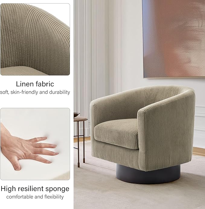 Swivel Barrel Accent Chair, Modern Round Corduroy Fabric Arm Chair for Living Room, Bedroom, Comfy Club Reading Chairs for Adults (Corduroy Camel, Set of 2)