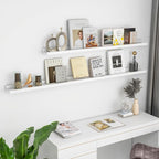 Solid Ash Wood Picture Ledge Shelf, Floating Shelves Set of 2, 56 Inch Long Large Ledge Shelves, Nursery Book Shelves Wall Mounted for Living Room Bedroom Kitchen Decor Kids Bookshelf, White