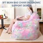Recaceik Large Plush Bean Bag Chairs, Memory Foam Bean Bag Chair for Adults & Kids with Armrests, Comfy BeanBag Lounge Lazy Floor Sofa Accent Chair for Living Room, Bedroom, Dorm, Colorful Rainbow