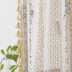 Sutuo Home Boho Sheer Curtain Valance Tier Crochet Lace with Bohemian Hollow Knitted Handmade Tassels, Short Farmhouse Window Treatment for Kitchen Cafe, Rod Pocket, 1 Panel 59" W x 24" L, Beige
