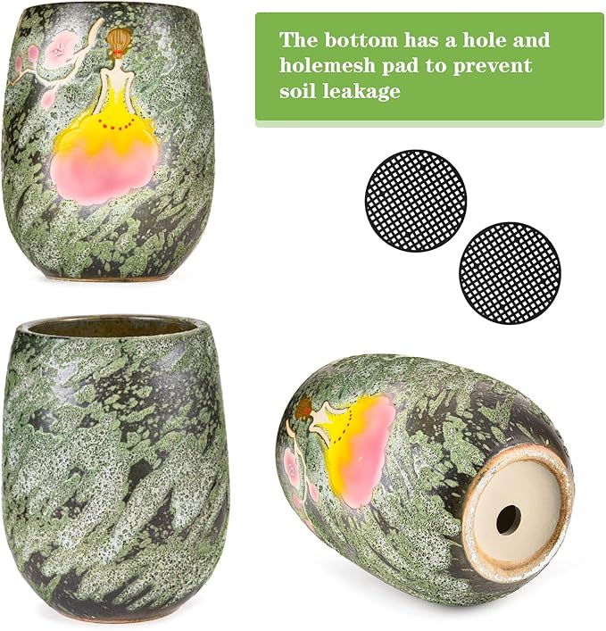 Sungmor 10.6 Inch Ceramic Succulent Plant Pot with Drainage Hole, Hand Painted Flower Pots for Plants, Unique Texture Decorative Planter for Indoor and Outdoor, Pottery Vase for Home Office Decor