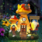 Solar Garden Statue Lights Mushroom Fairy House Figurine, Outdoor Memorial Garden Ornaments Waterproof Decoration for Outside Patio Yard Lawn Decor