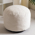 HIGOGOGO Round Stuffed Pouf Ottoman, Corduroy Poufs with Foam Chunk Filling, Furry and Fluffy Pouf Foot Stool Storage Ottoman, 26 X 18 Floor Poufs Foot Rest for Living Room, Beige
