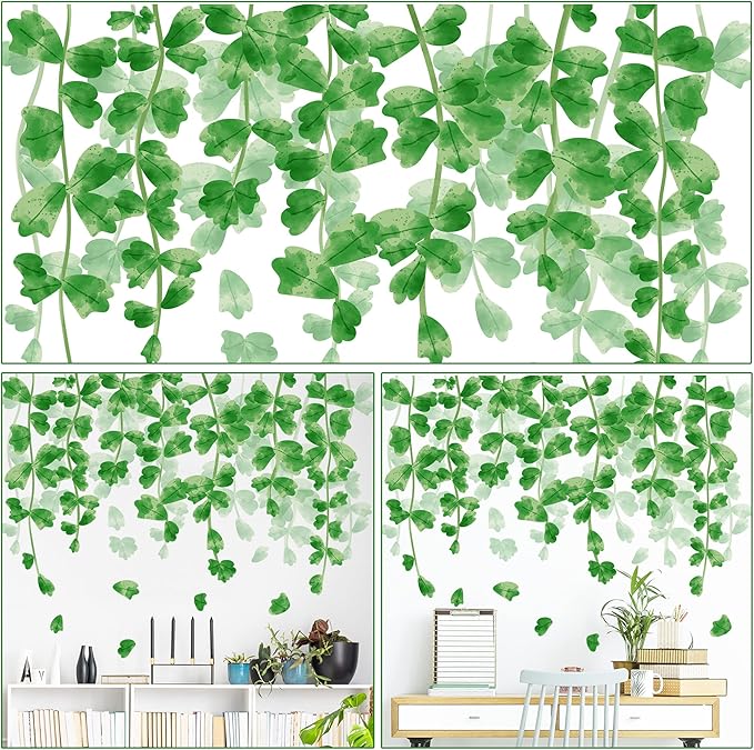 Amaonm Creative Removable Rainforest Plants Wall Decals Hanging Green Leaves and Vines Wall Stickers 3D Home Wall Corner Background Decoration Decor for Kids Girls Bedroom Nursery Offices Living Room