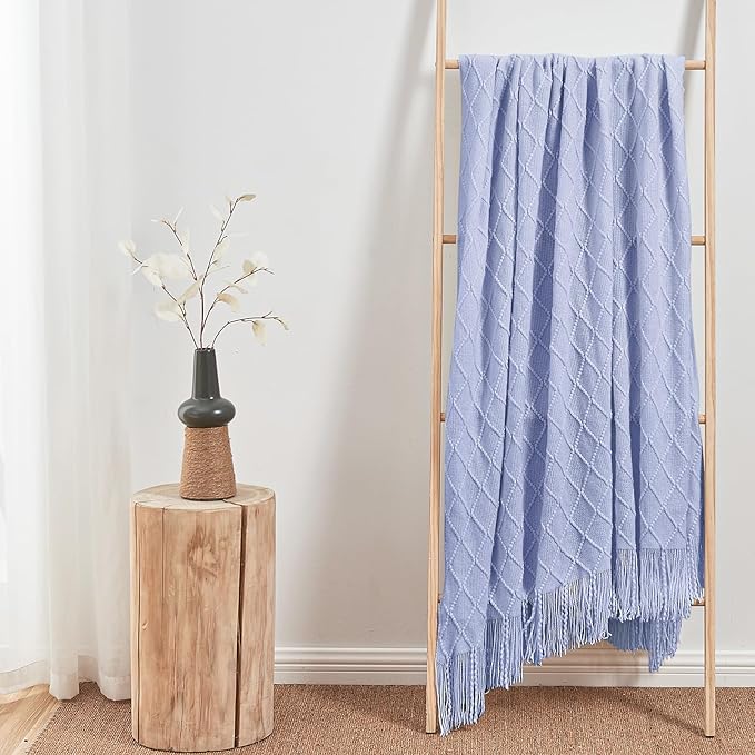 inhand Knitted Throw Blanket for Couch and Bed, Soft Living Room Home Decor Knitted Blanket with Tassel, Outdoor Lightweight Breathable Summer Blanket, Farmhouse Warm Woven Decorative, 50"x60"