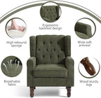 Lumibee High Back Accent Chair,Upholstered Wingback Armchair with Solid Wood Legs for Small Spaces,Comfy Single Sofa Chair for Living Room,Bedroom,Office-Green