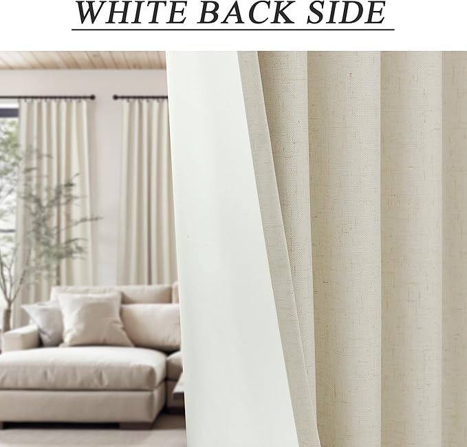 DANCURTON Linen Blackout Back Tab Curtains for Bedroom Windows Linen Colored 52 Inch Wide by 92 Inch Length 2 Panels
