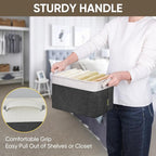 BALEINE 3 Pack Fabric Storage Bins for Shelves, Linen Storage Baskets for Organizing, Decorative Closet Bins for Clothes, Home (Black, 12"x8"x8")