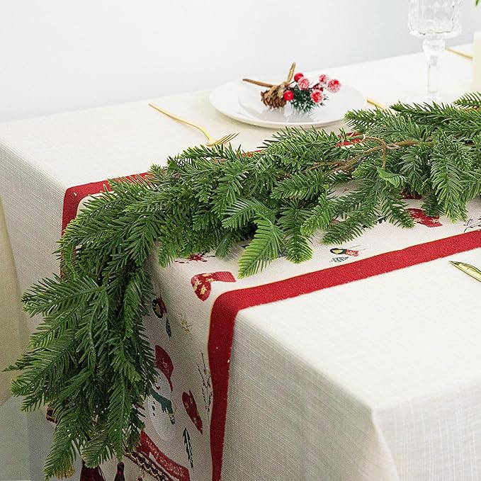 Watayo 6 Ft Christmas Norfolk Pine Garland, 3 Fork Dense Real Touch Pine Garland Ornament, Realistic Artificial Pines Greenery Garlands for Christmas Holiday Mantle Fireplace Table Home Decor