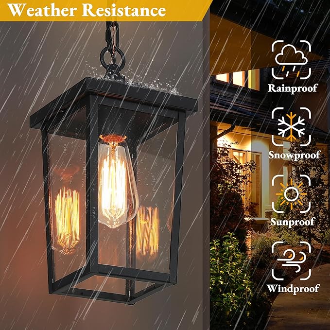 LOG BARN Outdoor Pendant Light Fixture, Farmhouse Exterior Lights, Anti-Rust Ceiling Outdoor Light with Clear Glass, Lantern Hanging Light for Front Door, Entry, Porch, and Gazebo