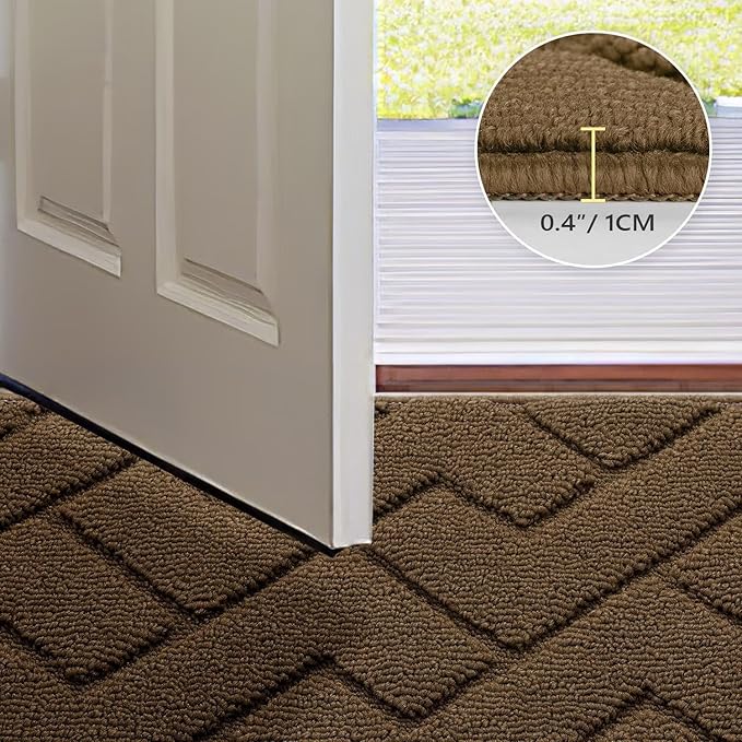 hicorfe Indoor Doormat,Front Back Door Mat Rubber Backing Non Slip Door Mats 47"x71" Absorbent Resist Dirt Entrance Doormat Inside Floor Mats for Entryway Washable Low-Profile(Dark Brown)
