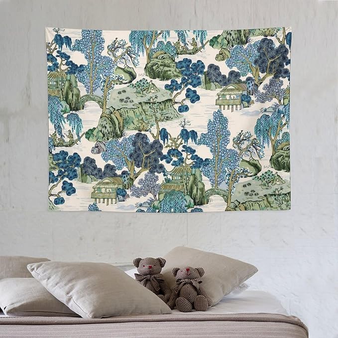 Asian Floral Wall Tapestry, 40"x30", Bedroom & Living Room Decor