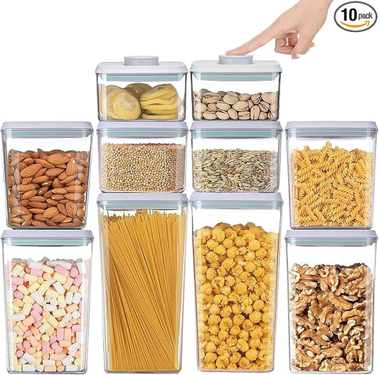 Pop Containers with Lids - Stackable Airtight Food Storage, Kitchen Pantry Storage Containers for Snacks Candy Salt Herbs Spices BPA-Free (10PCS (0.5 + 1.2 + 2.0 + 2.7 + 3.3 Qt) * 2)