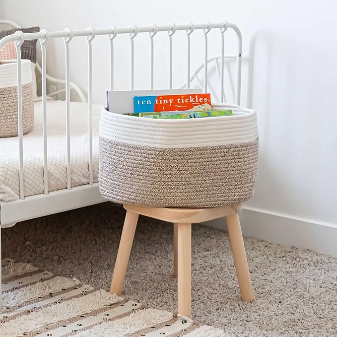 OrganiHaus Woven Storage Baskets for Organizing, Cotton Rope Organizer Bins for Shelves, Closet & Nursery, Dog Toy Basket, Decorative Bins for Toys, Towels & Books - 15x10x9, Brown