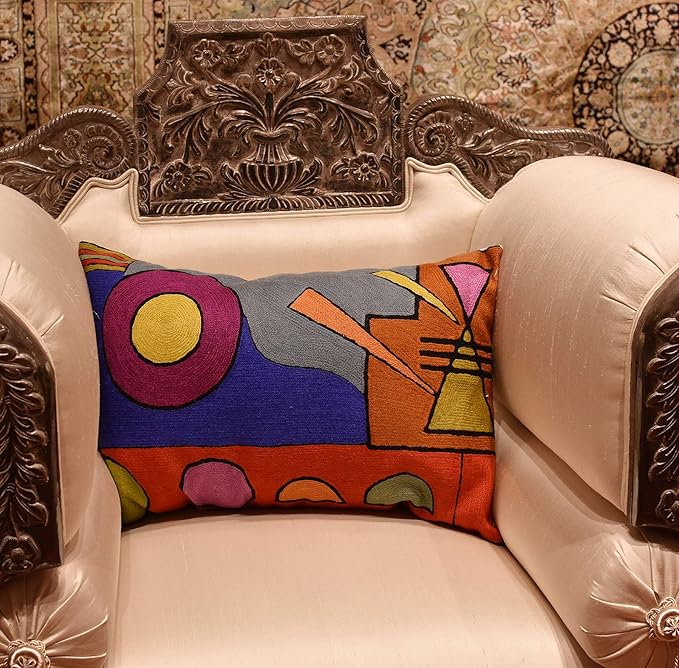 Lumbar Kandinsky Abstract Pillow Cover - Soul VI Modern Throw Pillowcase Modern Chair Cushion Contemporary Pillowsham Farmhouse Couch Cushions Hand Embroidered Wool Size 14x20