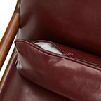 Glitzhome 2 Set Mid Century Red Accent Armchair, Single Reading Armchair PU Leather Lounge Chair with Walnut Ruberwood Frame