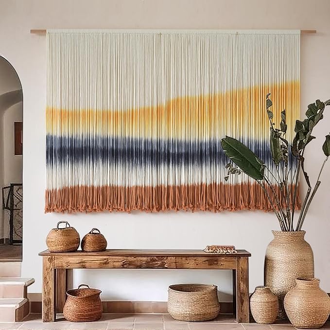Flber Macrame Wall Hanging Extra Large Dip-Dyed Coastal Tapestry Boho Wall Decor for Living Room Bedroom Above Couch 57" W x 35" L