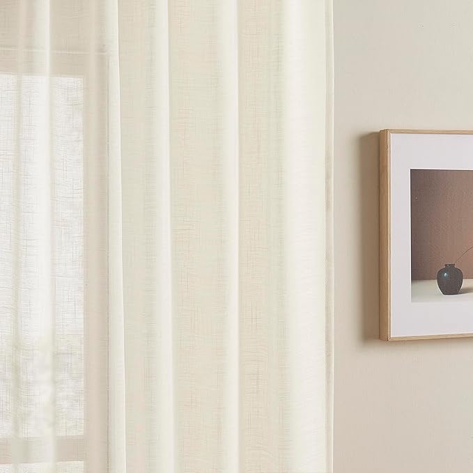 Joydeco Sheer Curtains 84 Inches Long, White Curtains for Living Room 2 Panels Set, Linen Curtains Window Privacy Assured with Light Filtering(W52 x L84 Inch,Linen)