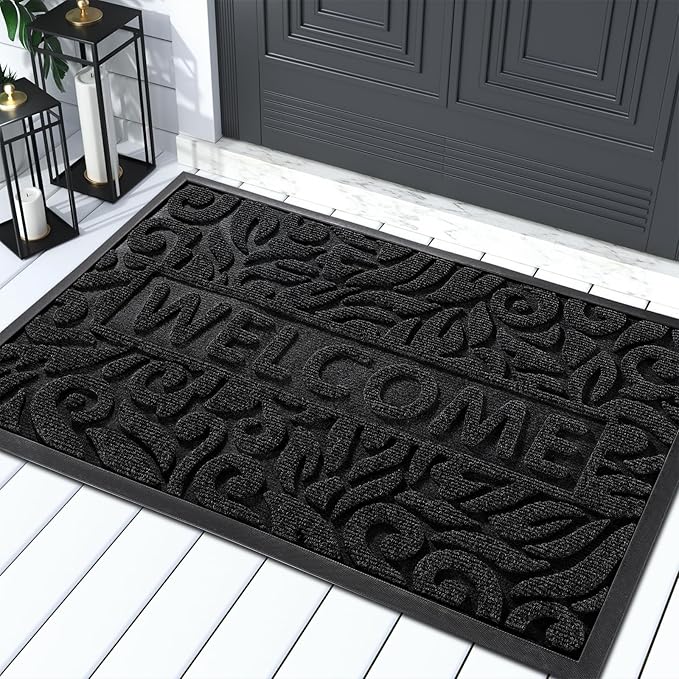 Yimobra Welcome Mat Outdoor, 36x24 Waterproof Door Mat Outside Entrance, All-Weather Non Slip Front Door Mat, Low-Profile Entryway Mat Indoor, Porch and Patio, Black