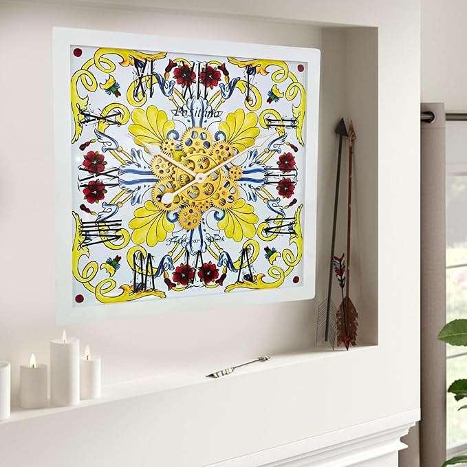 The Gears Clock Wall Clock Italy Collection with Moving Gears (Positano, 24 inches (60 cm))