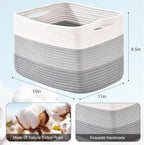 Storage Baskets for Organizing Shelves, Woven Cotton Rope Baskets for Storage Books Towels Toys, Organizing Baskets, Toy Basket for Nursery Bathroom, 15"x11"x9.5", 3 Packs, Gradient Grey