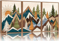 Tinonedraw Large Metal Mountain Framed Canvas Wall Art, Boho Rustic Sunrise Forest Wall Decor, 3 Piece Modern Nature Artwork, Vintage Wilderness Art Print for Living Room Bedroom Office 24"x36"x3
