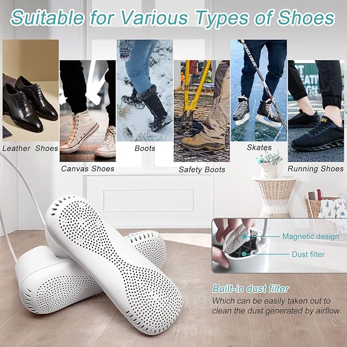 Shoe Dryer and Deodorizer -Enhanced Deodorising, Boot Dryer with Timer Shoes Socks Heater Boots Warmer, No Noise | Durable Wire | US Plug