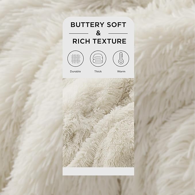 Bedsure GentleSoft Fluffy Cream King Size Blanket for Bed, Thick Soft Sherpa Faux Fur Fleece Bedding Fuzzy Plush Winter Warm Heavy Big Large King Blanket, Cozy Cream Gifts for Men Women, 108x90